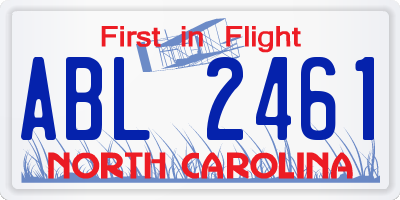 NC license plate ABL2461