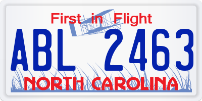 NC license plate ABL2463