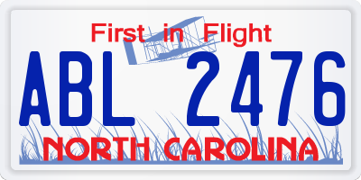 NC license plate ABL2476