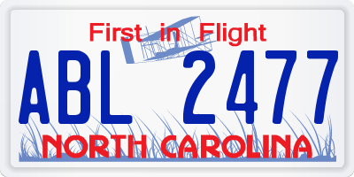 NC license plate ABL2477