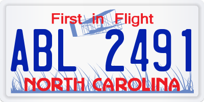 NC license plate ABL2491