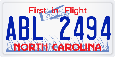 NC license plate ABL2494