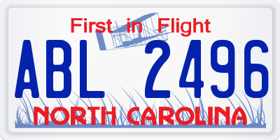 NC license plate ABL2496