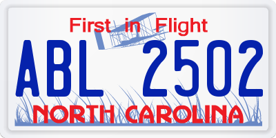 NC license plate ABL2502