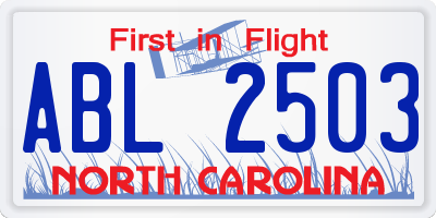 NC license plate ABL2503