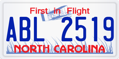 NC license plate ABL2519
