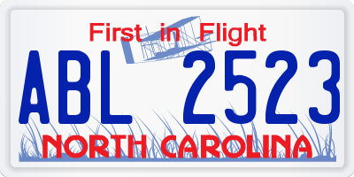 NC license plate ABL2523