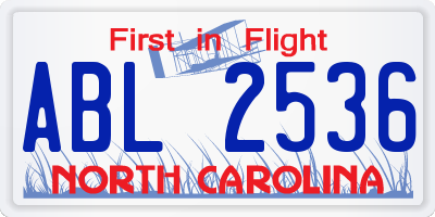 NC license plate ABL2536