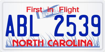 NC license plate ABL2539