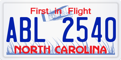 NC license plate ABL2540