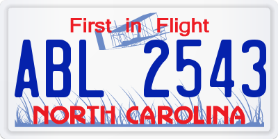 NC license plate ABL2543