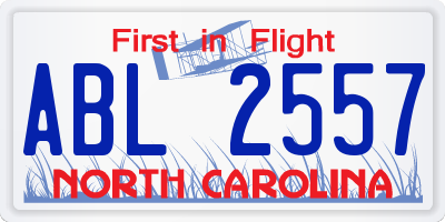 NC license plate ABL2557