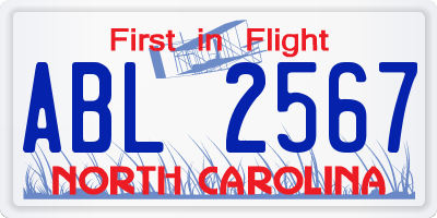 NC license plate ABL2567