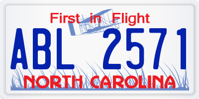 NC license plate ABL2571