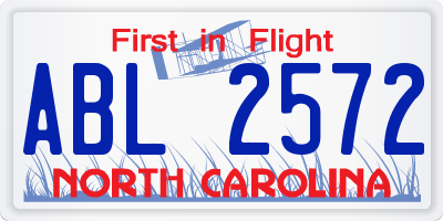 NC license plate ABL2572