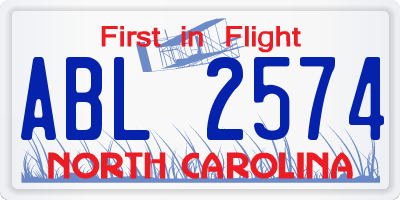 NC license plate ABL2574
