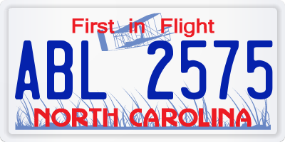 NC license plate ABL2575