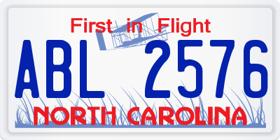 NC license plate ABL2576