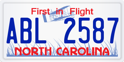 NC license plate ABL2587
