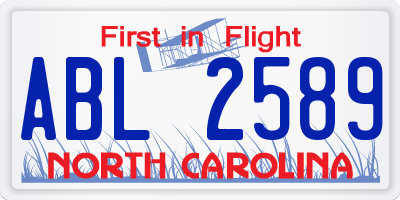 NC license plate ABL2589