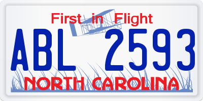 NC license plate ABL2593