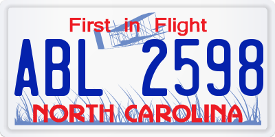 NC license plate ABL2598