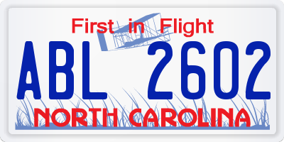 NC license plate ABL2602