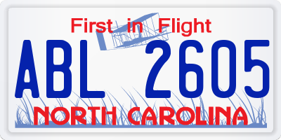 NC license plate ABL2605