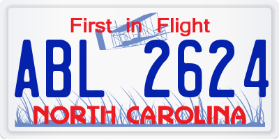 NC license plate ABL2624