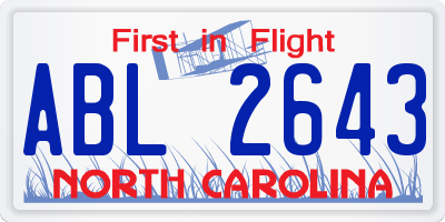 NC license plate ABL2643