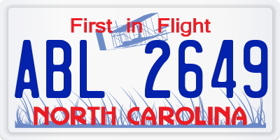 NC license plate ABL2649