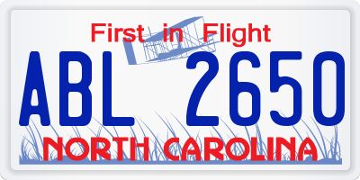 NC license plate ABL2650