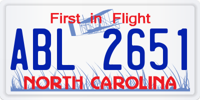 NC license plate ABL2651