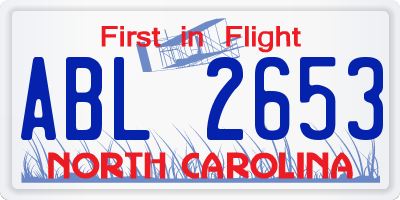 NC license plate ABL2653