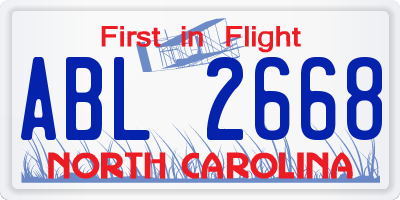 NC license plate ABL2668