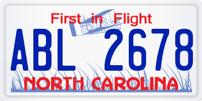 NC license plate ABL2678