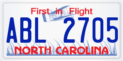 NC license plate ABL2705
