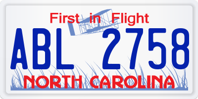 NC license plate ABL2758