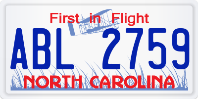 NC license plate ABL2759