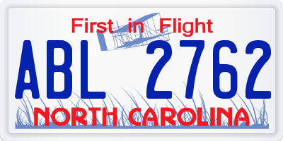 NC license plate ABL2762