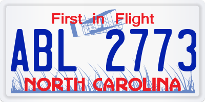 NC license plate ABL2773