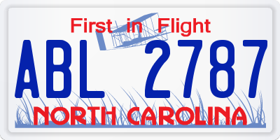 NC license plate ABL2787