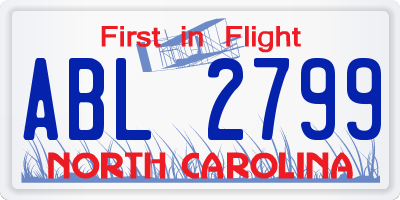 NC license plate ABL2799