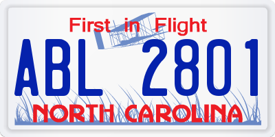 NC license plate ABL2801