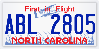 NC license plate ABL2805