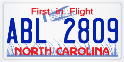 NC license plate ABL2809
