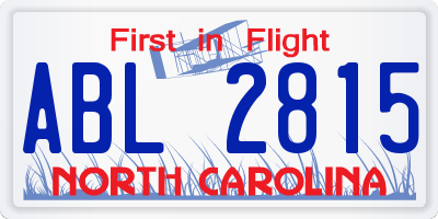 NC license plate ABL2815