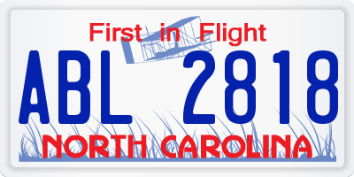 NC license plate ABL2818