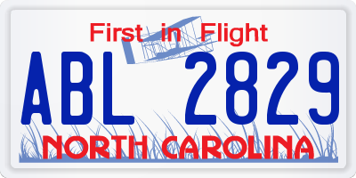 NC license plate ABL2829