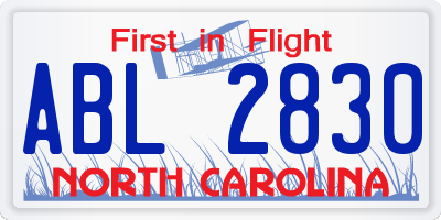 NC license plate ABL2830